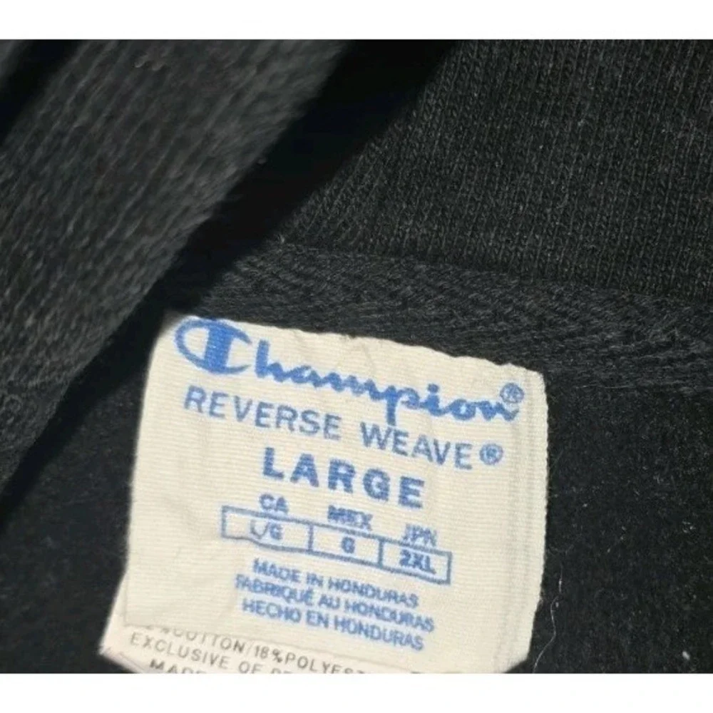 Champion Reverse Weave Rose Graphic Hoodie Black Oversized Large Y2K era
